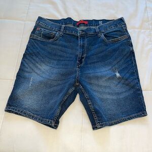 MBX distressed jorts, cotton denim. Men 36, slim fit. Excellent condition. Nice!